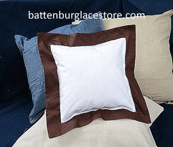Square Pillow Sham. White with French Roast color border 12 SQ.
